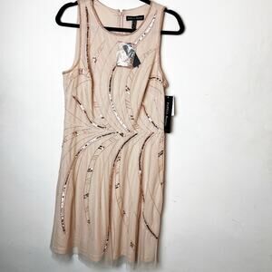 NWT Papell Boutique Sleeveless Beaded Embellished Fit Flare Dress CHAMPAGNE SAND